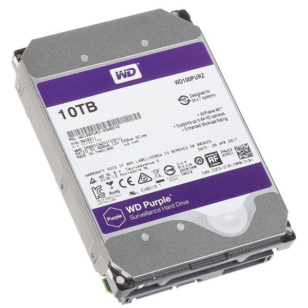 هارد دیسک اینترنال وسترن دیجیتال مدل WD100PURZ Purple ظرفیت 10 ترابایت 256MB Cache