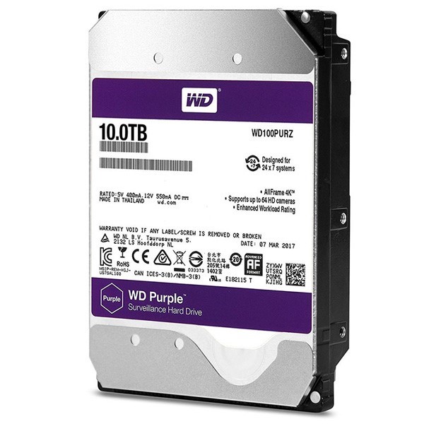 هارد دیسک اینترنال وسترن دیجیتال مدل WD100PURZ Purple ظرفیت 10 ترابایت 256MB Cache