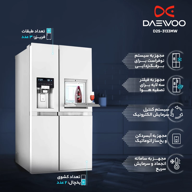 یخچال و فریزر ساید بای ساید 32 فوت دوو مدل DS-3325MW